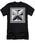Stylized Black and White Flower on Square Check Background with Stippled Shading Jane Rix T-Shirt