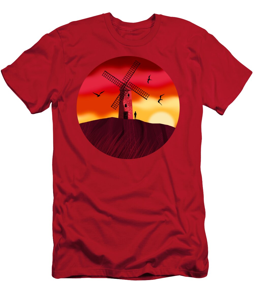 Sunset Windmill Silhouette Andrew Hitchen T-Shirt