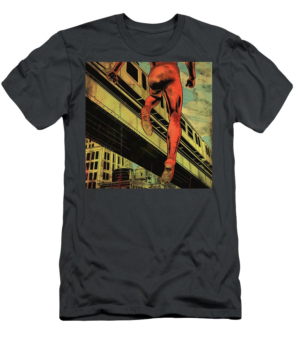 Super Hero Leap Comic Book Panel 109 Mad Paperairplanes T-Shirt