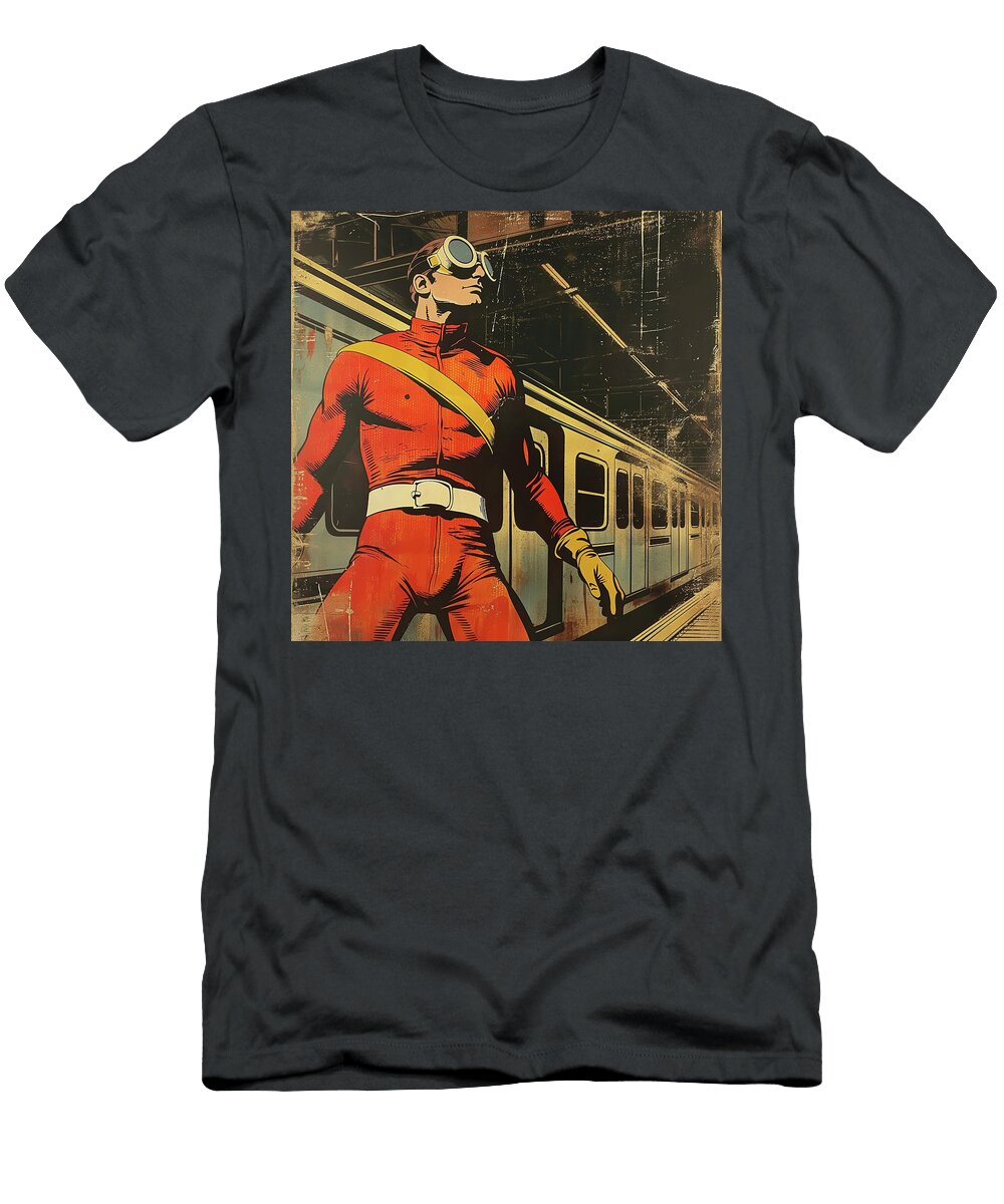 Superhero in Red Comic Book Panel 150 Mad Paperairplanes T-Shirt