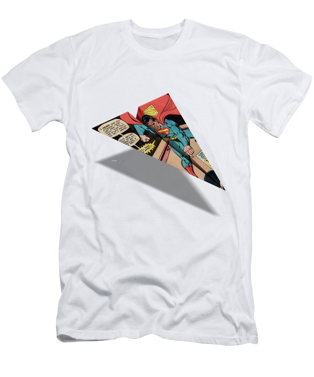 Superhero Showdown Ad6 Comic Book Paper Airplane Yopedro T-Shirt