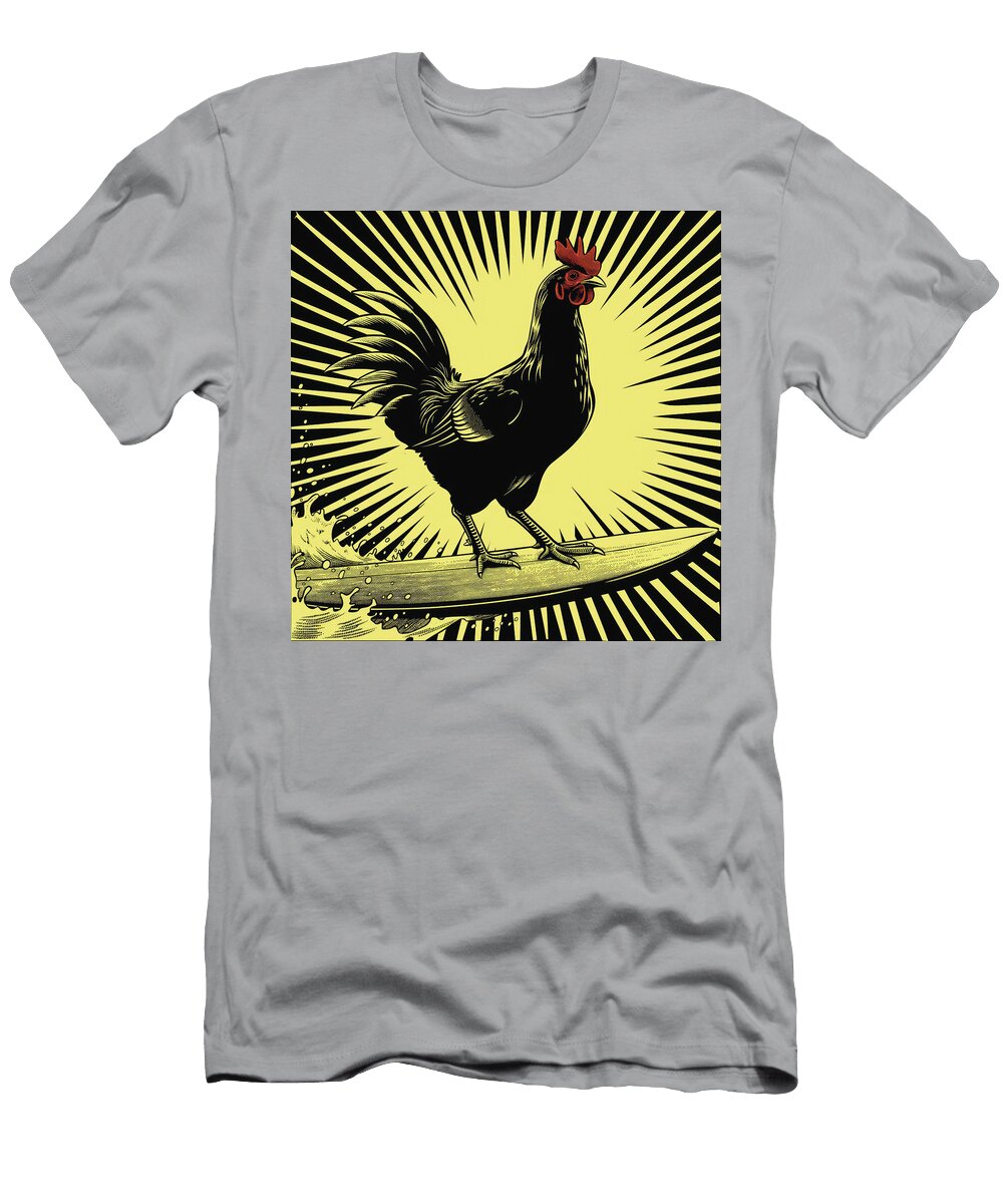 Surfing Chicken Comic Book Art 37 Mad Paperairplanes T-Shirt