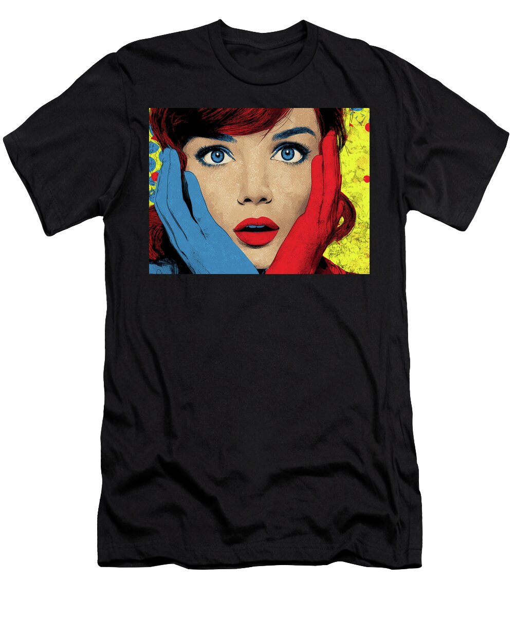 Surprised Woman in Pop Art Style Jirka Svetlik Studio Illuvision T-Shirt