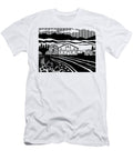 Swiss Chalet Style House in the Meadows of Switzerland in Black and White Retro Stencil Style Aloysius Patrimonio T-Shirt