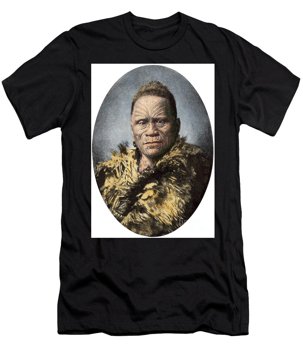 Tawhaio Maori King with Tattooed Face in a Robe of Feathers New Zealand 1890s American School T-Shirt
