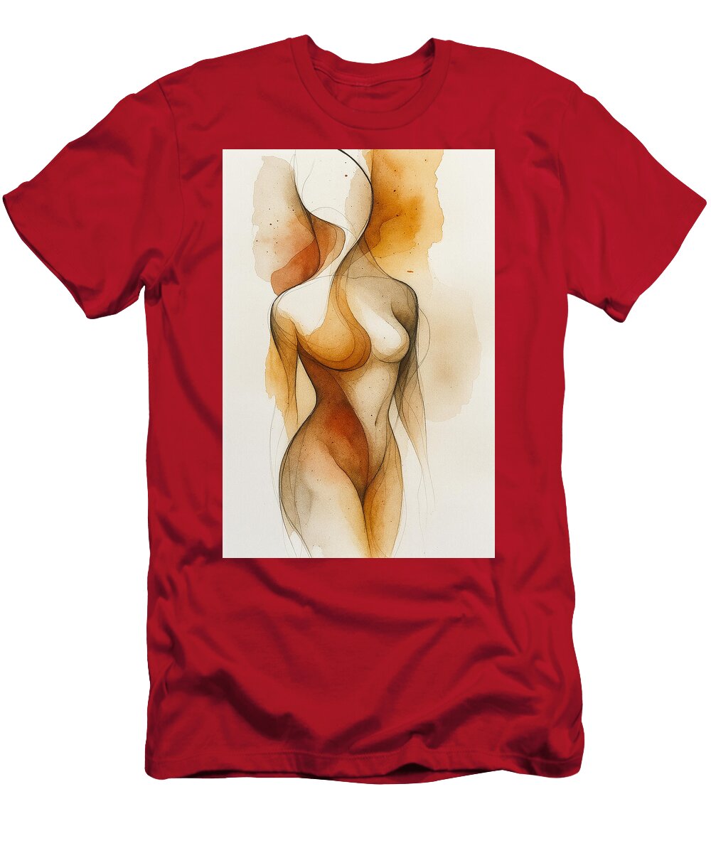 Terra Firma Abstract Human Form in Minimalist Line Art Body Mounir Khalfouf T-Shirt