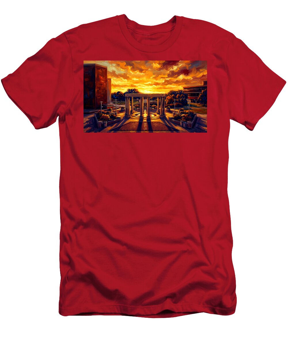 The Colonnade At the University of Illinois Springfield At Sunset Digital Painting Nicko Prints T-Shirt