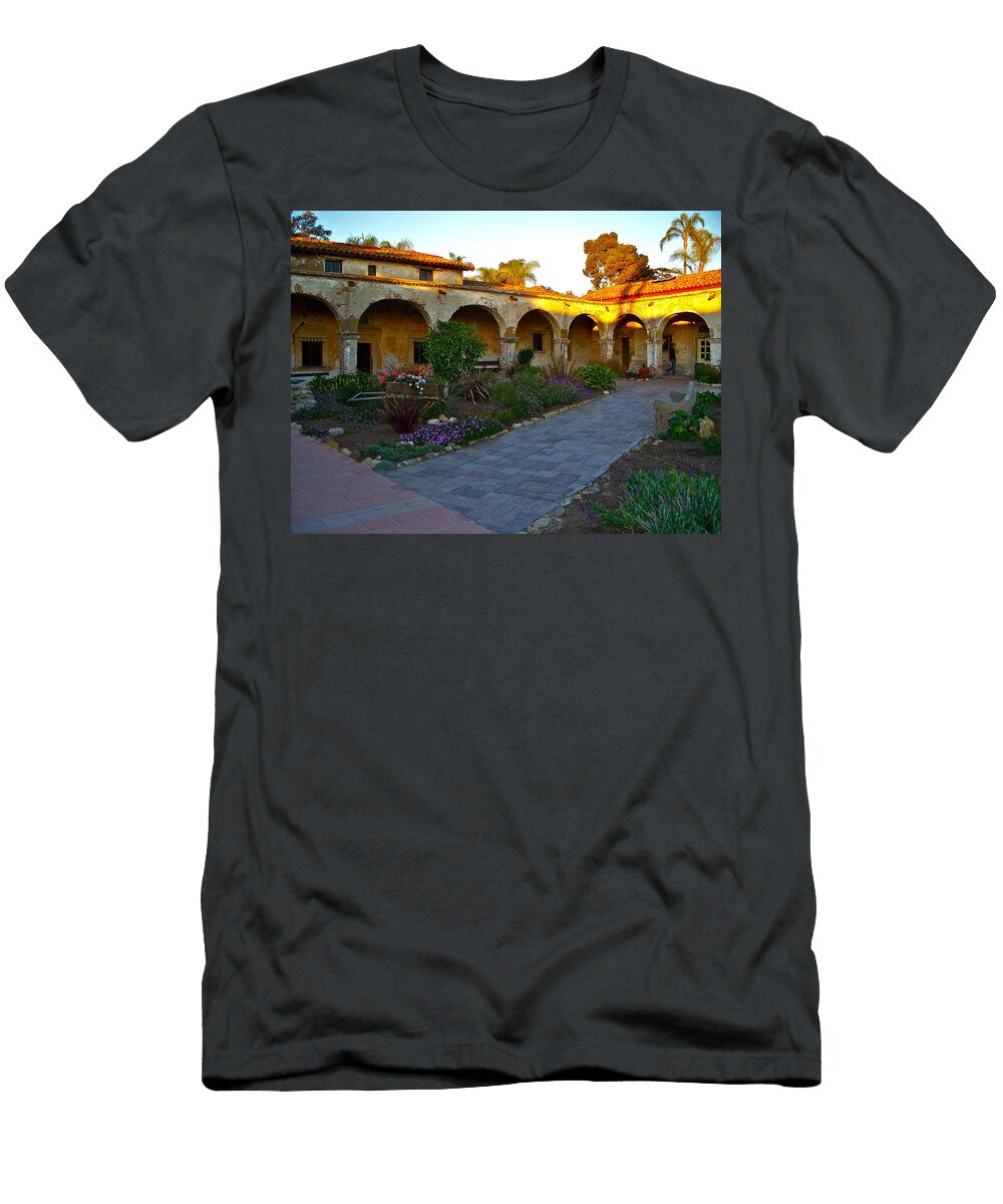 The Dormitory and Serra Chapel Viewed From the Central Courtyard Mission San Juan Capistrano Ca Karon Devega T-Shirt