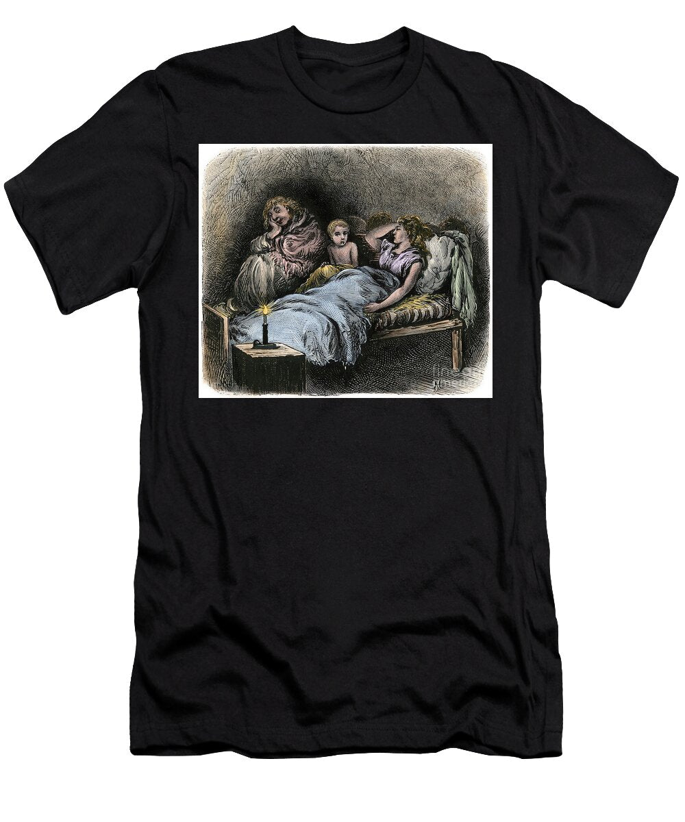 The Homeless in New York City Orphans Sharing a Bed in a Home for Needy on Water Street Manhattan New York City Circa 1870 19th Century Lithography American School T-Shirt