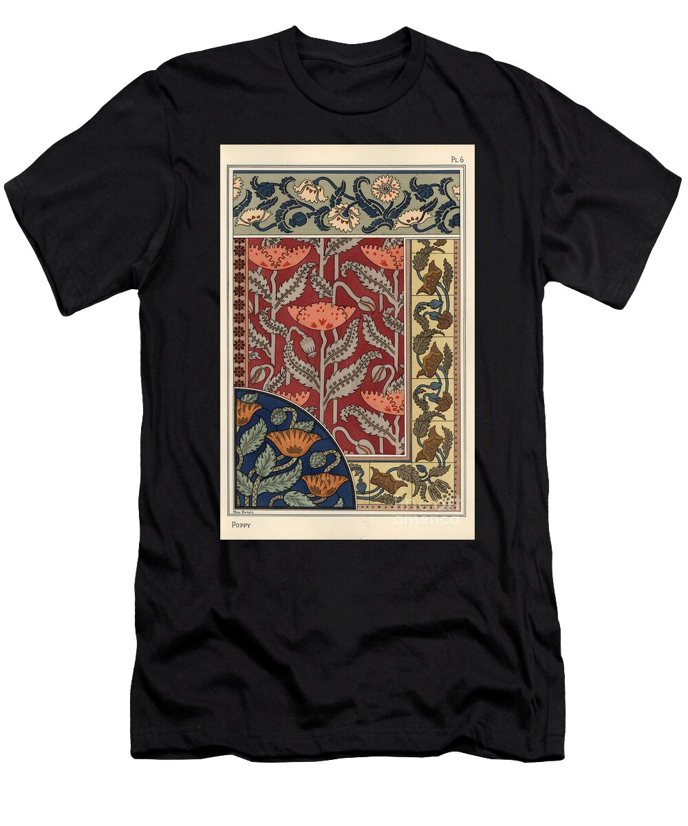 The Poppy Papaver Somniferum in Stained Glass Wallpaper Fabric and Tile Patterns Eugene Grasset T-Shirt