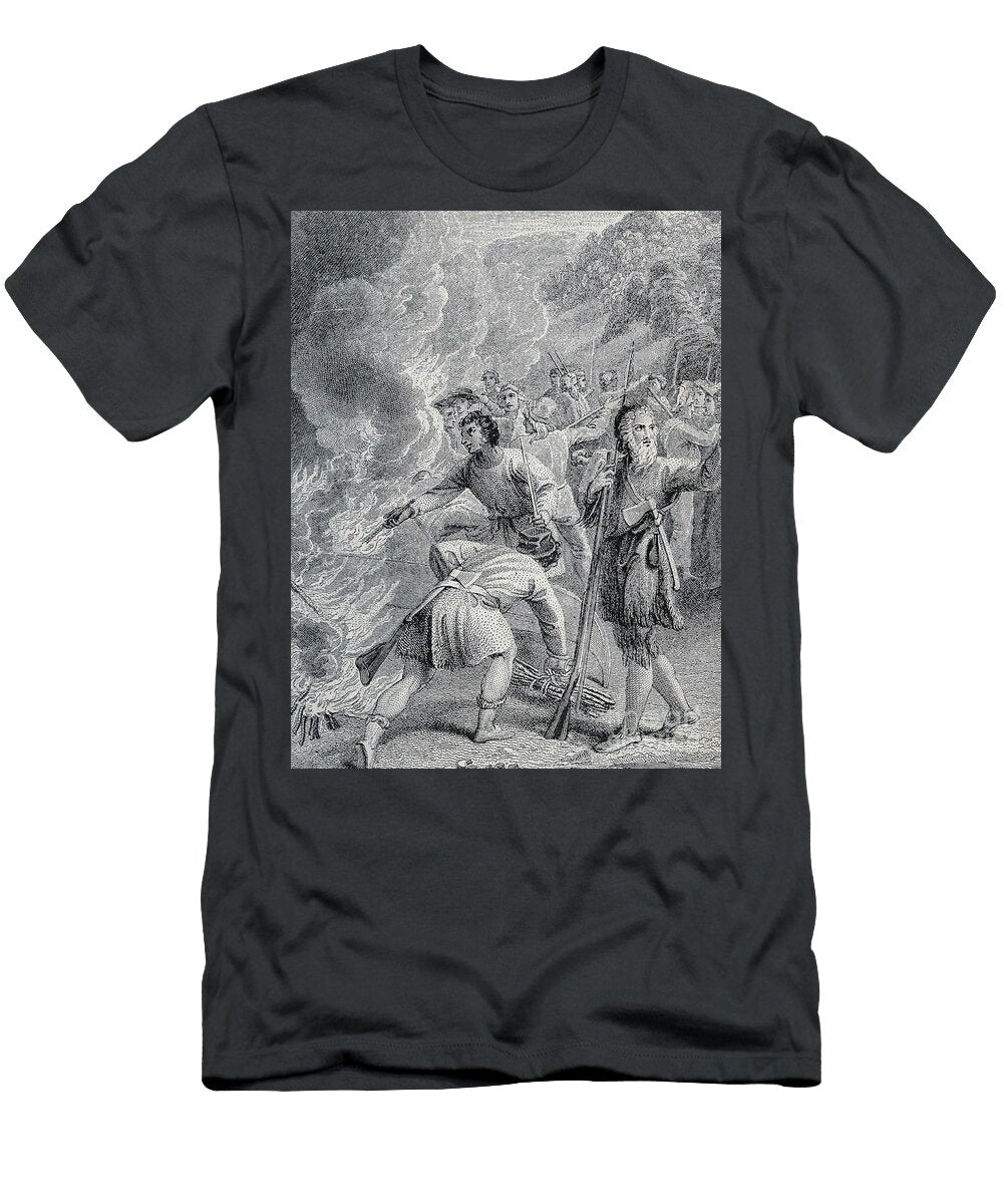 The Spaniards and Englishmen Burning the Indians Boats C1 Historic Illustrations T-Shirt