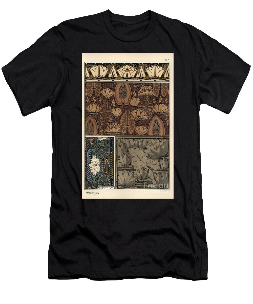 The Water Lily Nelumbo Lutea in Fabric Cross Stitch Tapestry and Relief Mold Patterns Eugene Grasset T-Shirt