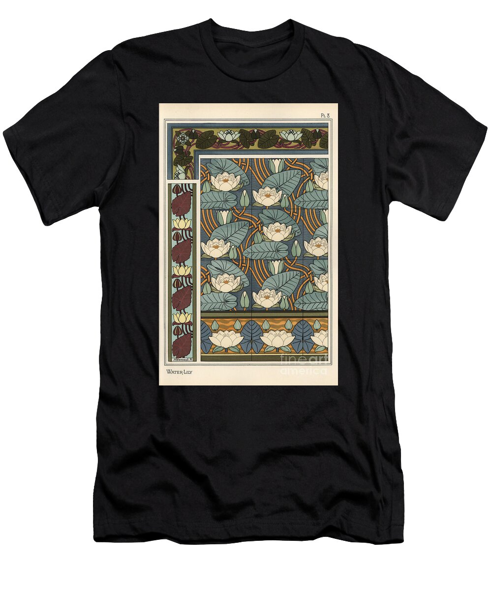 The Water Lily Nelumbo Lutea in Wallpaper and Tile Patterns 1897 Lithograph Eugene Grasset T-Shirt