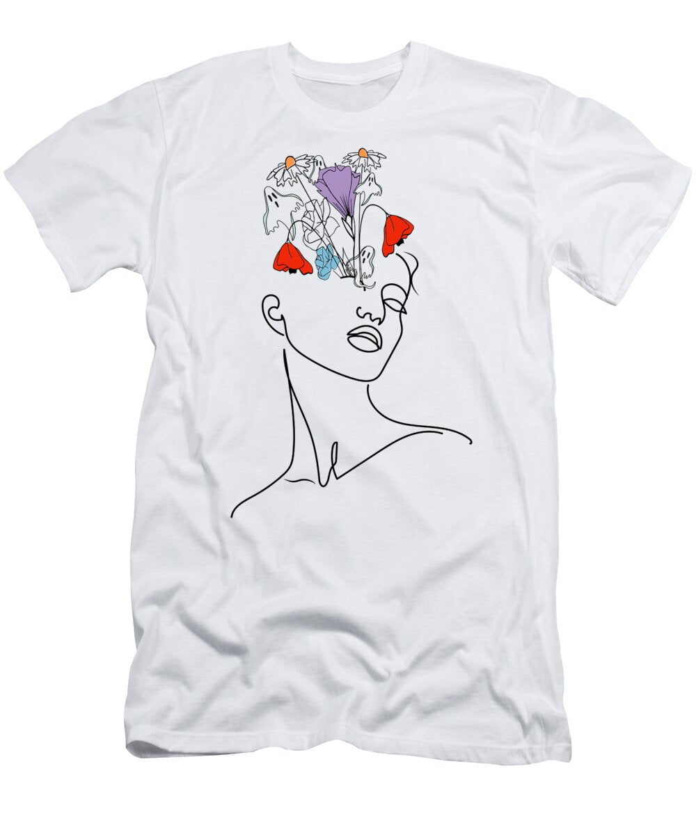 The Witch Woman Face Abstract Art Halloween Line Drawings Fall Season Minimal Lineart Vintage Ghost Mounir Khalfouf T-Shirt