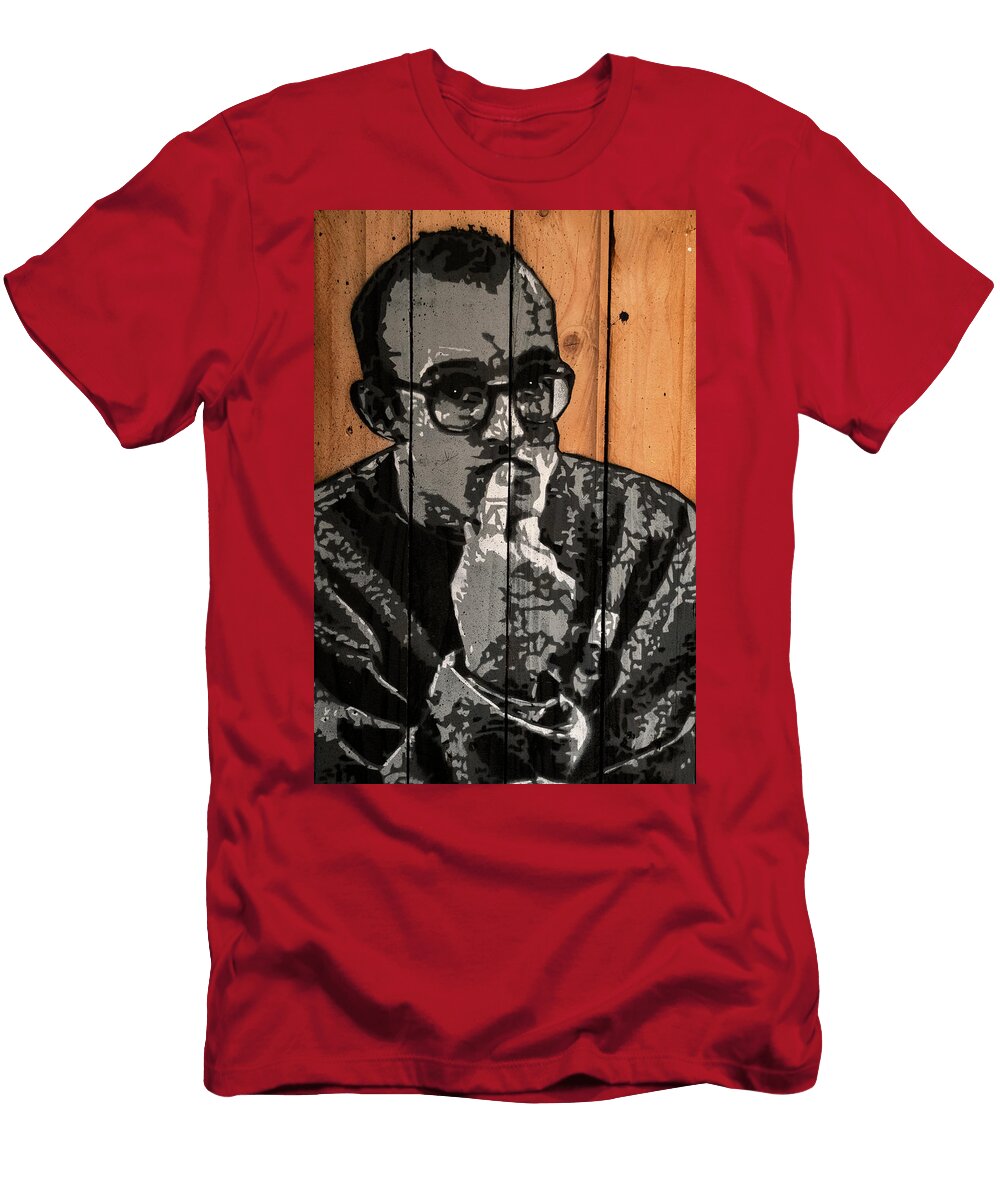 Thoughtful Stencil Portrait on Wood Pablo Lopez T-Shirt