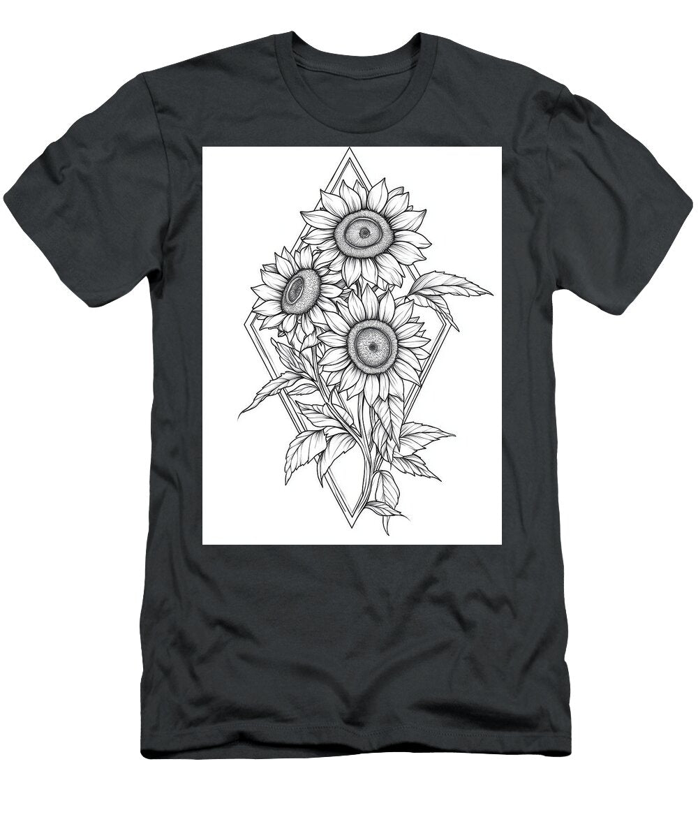 Three Sunflowers Inside a Rhombus Frame Rotty Asmaw T-Shirt