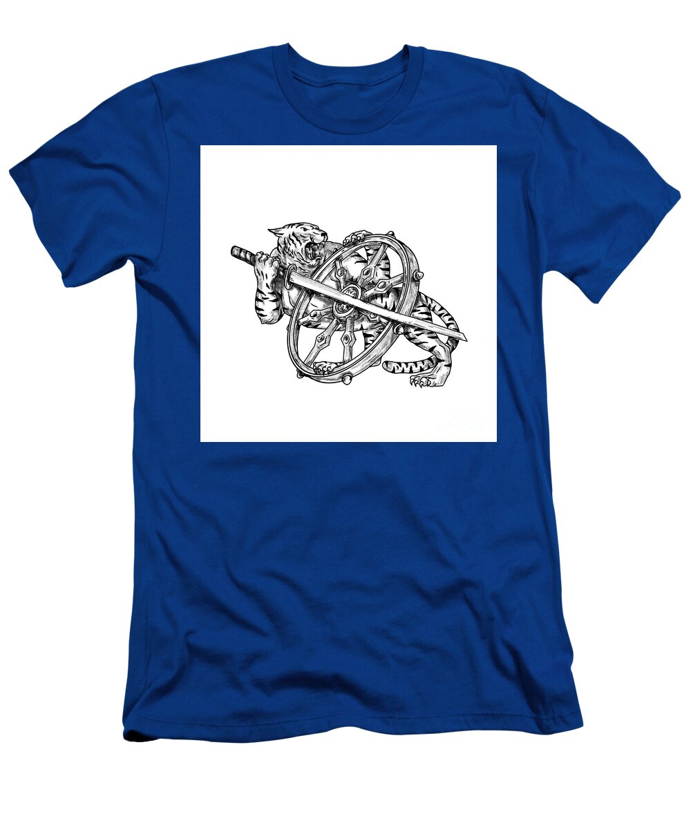 Tiger with Katana and Dharma Wheel Tattoo Aloysius Patrimonio T-Shirt