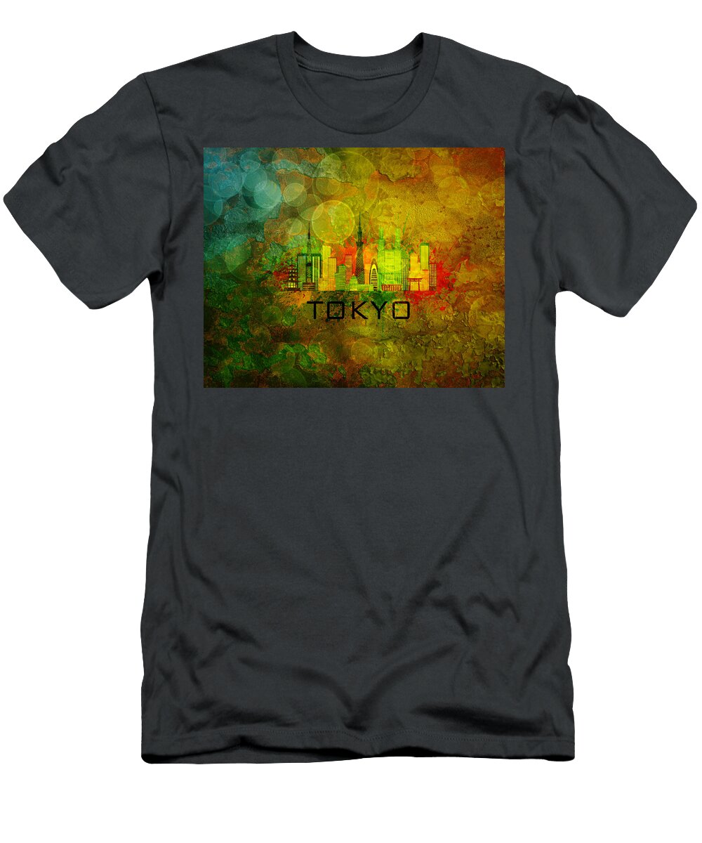 Tokyo City Skyline on Grunge Background Illustration Jit Lim T-Shirt