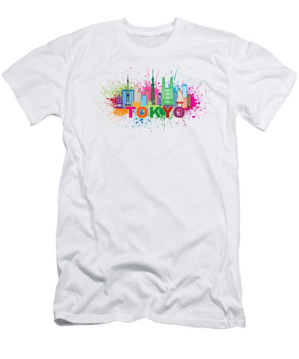 Tokyo City Skyline Paint Splatter Illustration Jit Lim T-Shirt