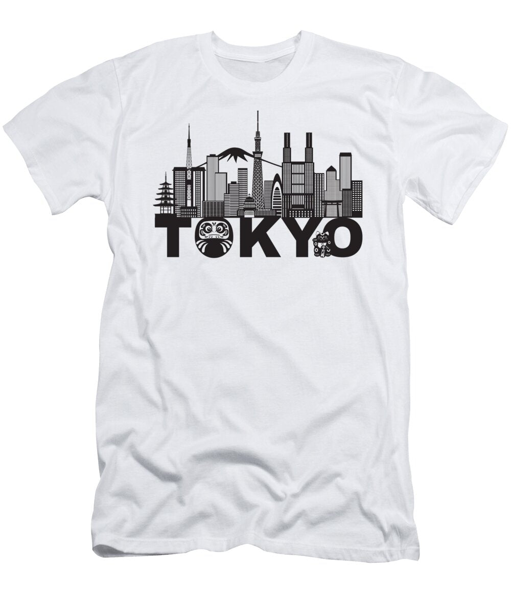 Tokyo City Skyline Text Black and White Illustration Jit Lim T-Shirt