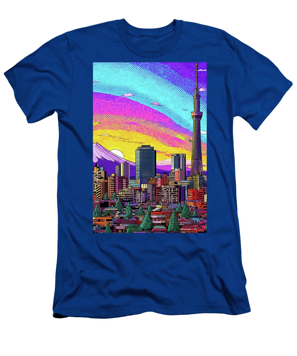 Tokyo Pop Art Rainbow Halftone Sky with Skytree and Fuji Skylinevistas T-Shirt