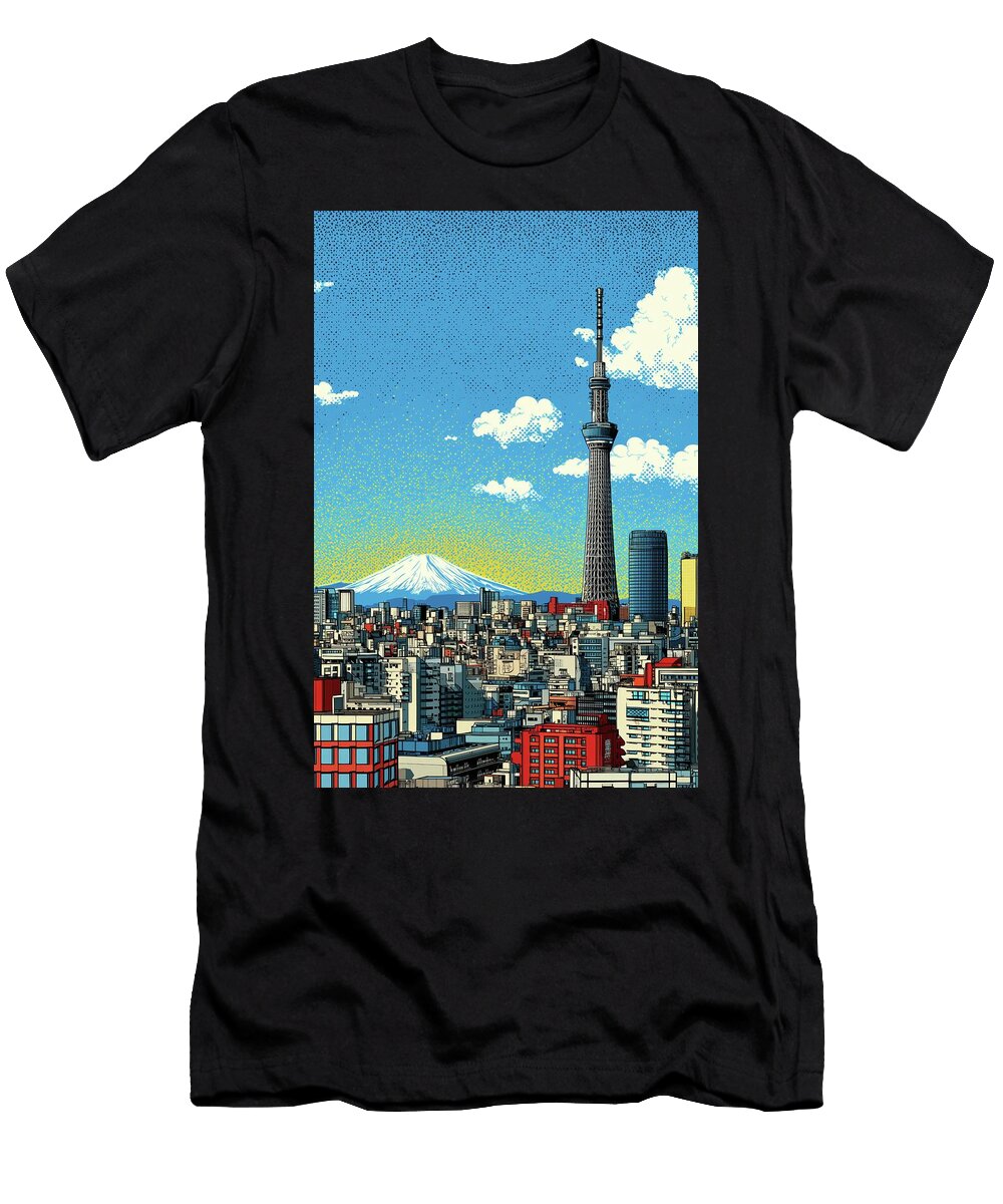 Tokyo Pop Art Skytree and Mount Fuji Skyline Skylinevistas T-Shirt