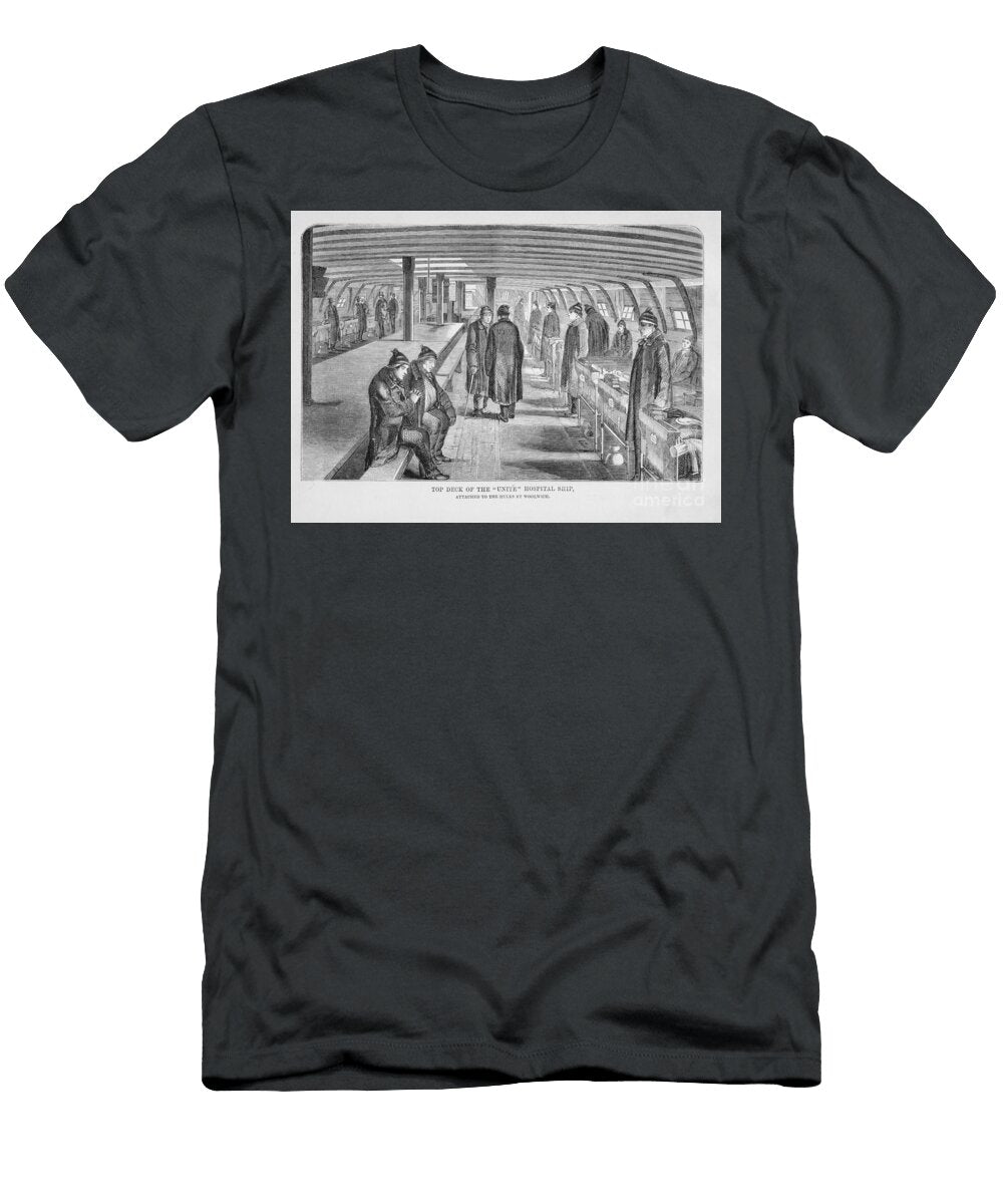 Top Deck of the Unite Hospital Ship Attached to the Hulks At Woolwich From the Criminal Prisons of London and Scenes of Prison Life English School T-Shirt