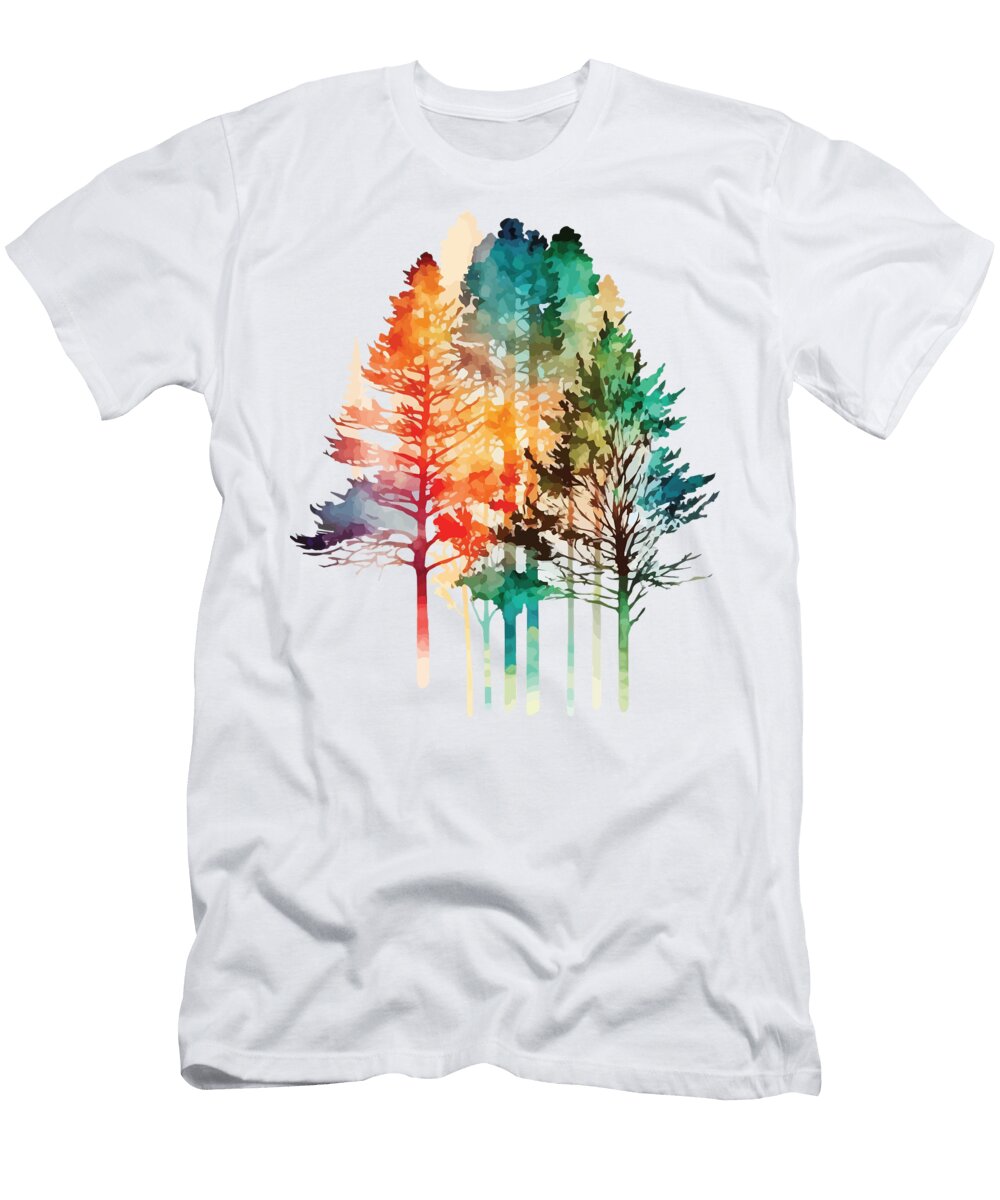 Trees in Vibrant Colors Watercolor Trees and Leaves G Van Rooyen T-Shirt