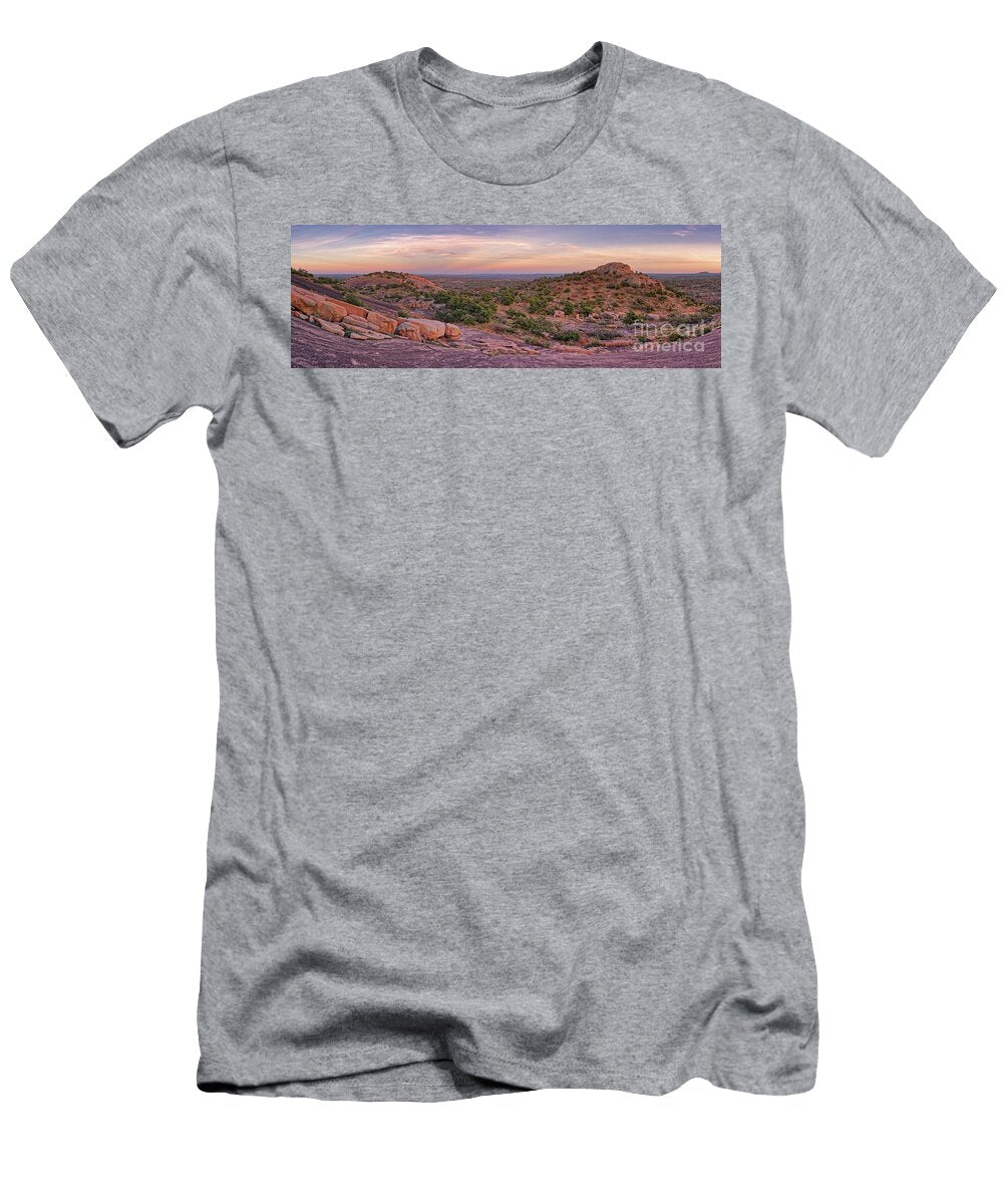 Twilight Panorama of Turkey Peak and Freshman Mountain From Enchanted Rock Fredericksburg Texas Silvio Ligutti T-Shirt