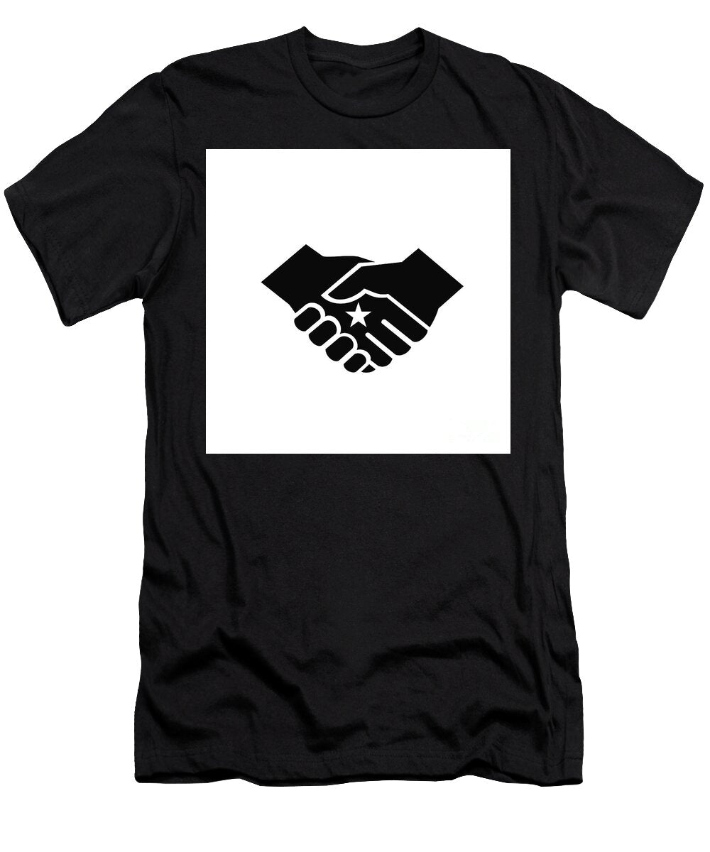 Two Hands in Business Handshake with Star in the Center Retro Style Black and White Aloysius Patrimonio T-Shirt