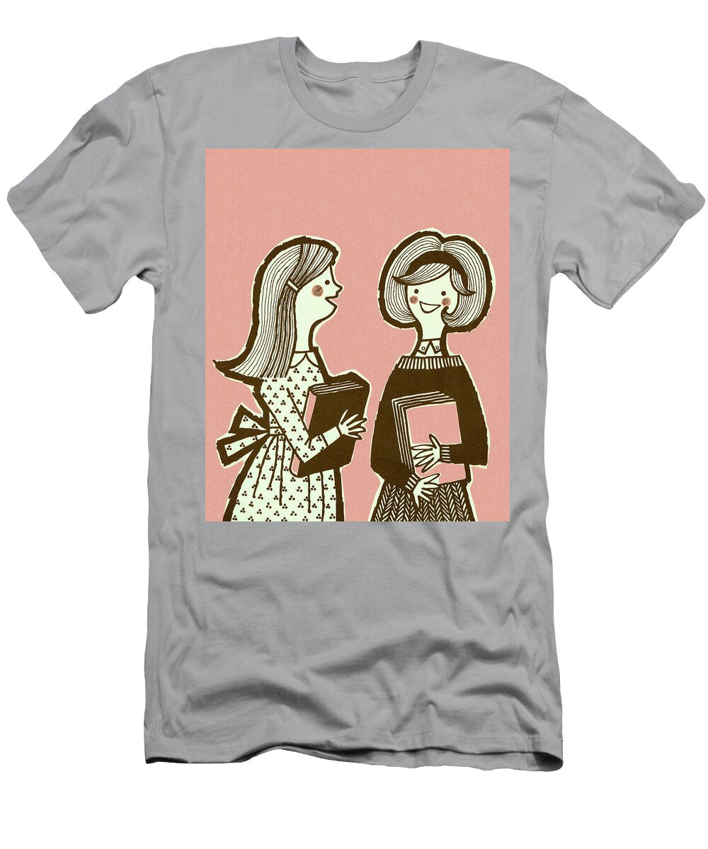 Two School Girls Holding Books Csa Images T-Shirt