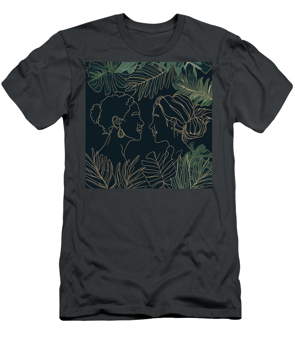 Two Women Face to Face Framed By Tropical Leaves Sayama Yurika T-Shirt