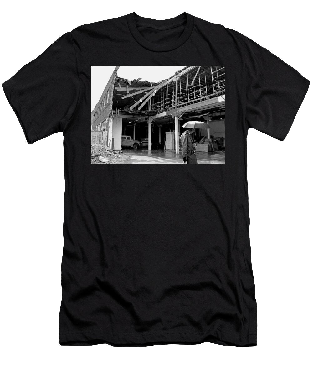Umbrella Man At Warehouse Collapse Christopher Mckenzie T-Shirt