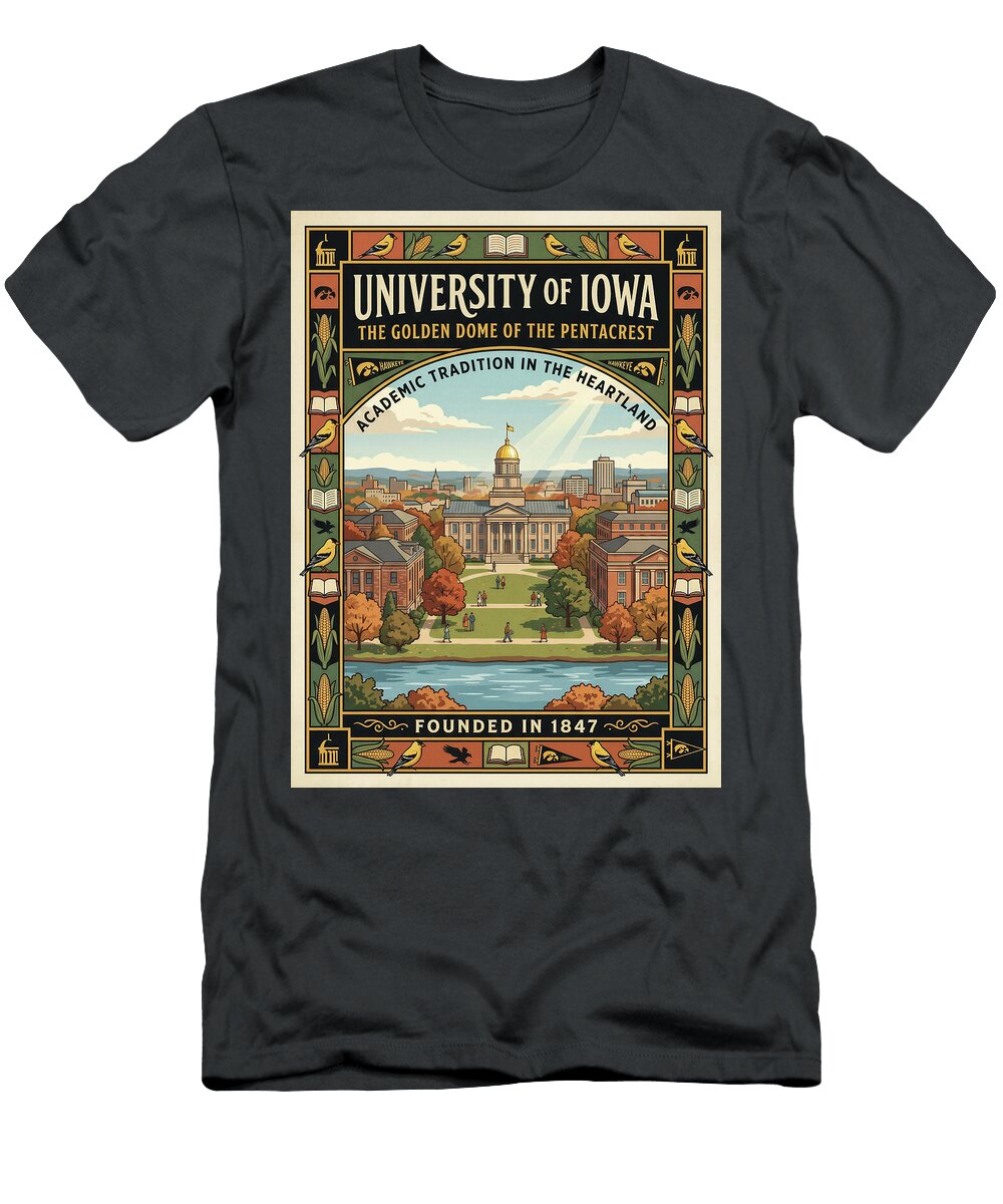 University of Iowa Campus Iconic Vintage Travel Poster Sampadart Gallery T-Shirt
