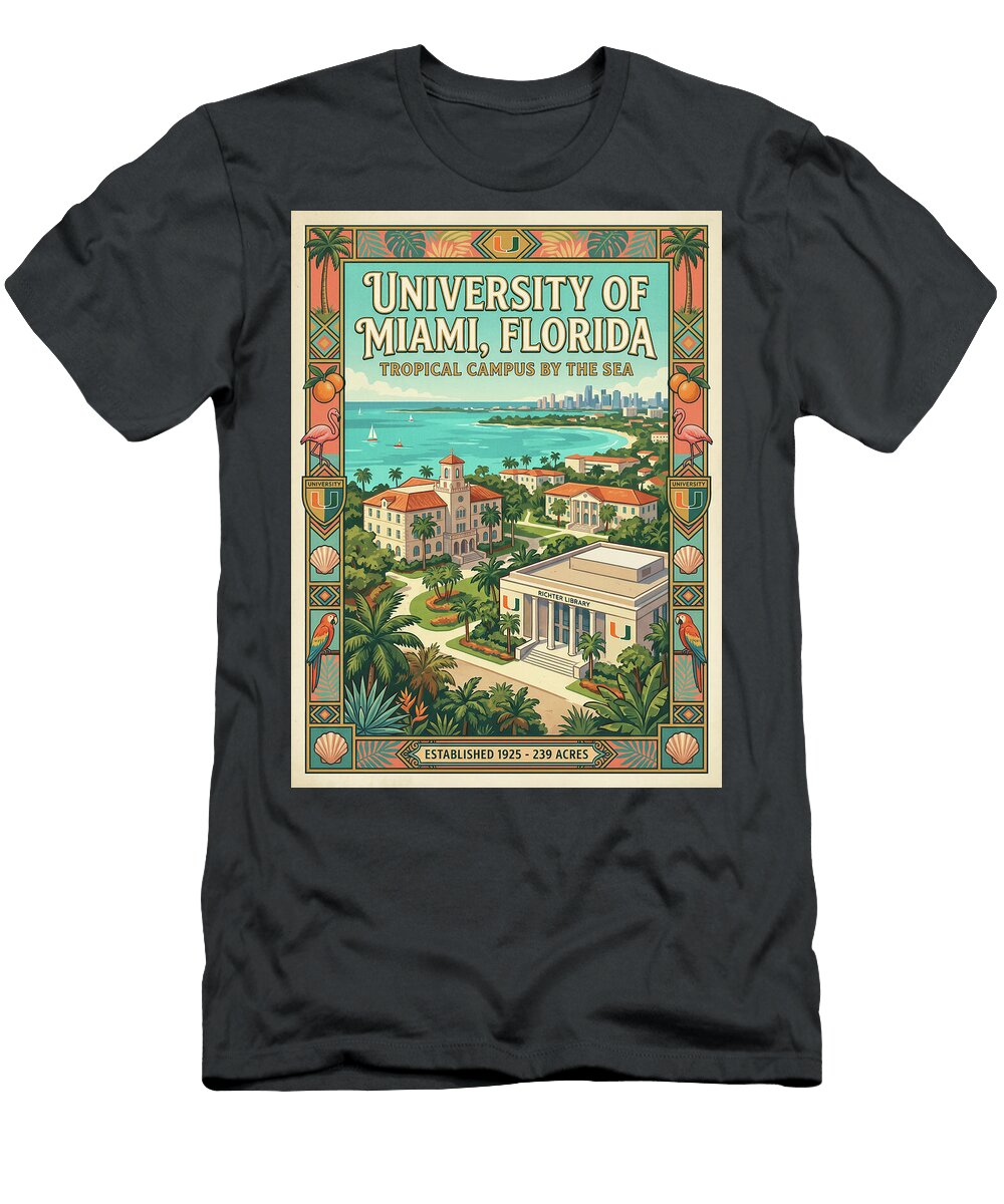 University of Miami Campus Scene Iconic Vintage Travel Poster Sampadart Gallery T-Shirt