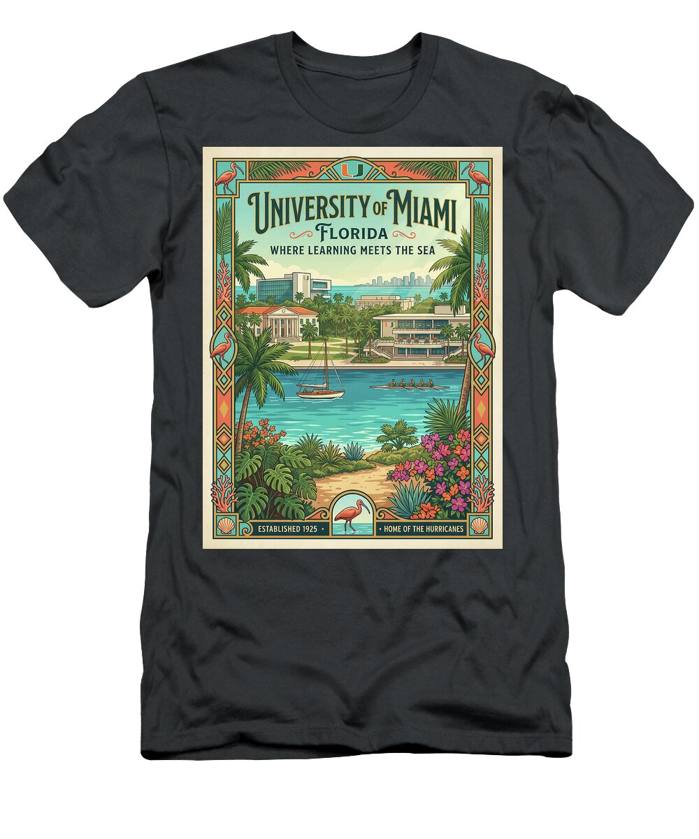 University of Miami Scenic View Iconic Vintage Travel Poster Sampadart Gallery T-Shirt