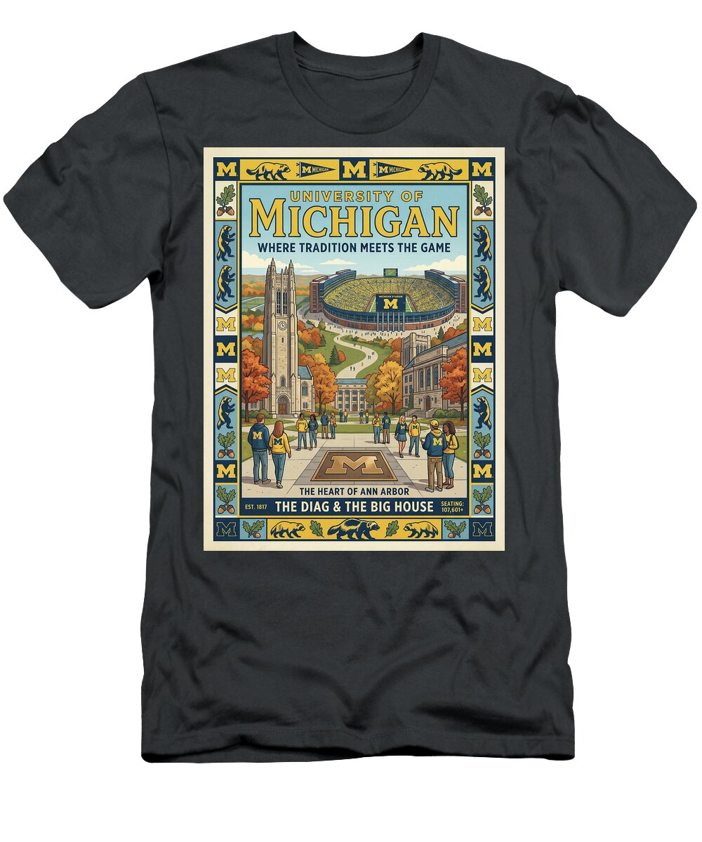 University of Michigan Game Day Iconic Vintage Travel Poster Sampadart Gallery T-Shirt