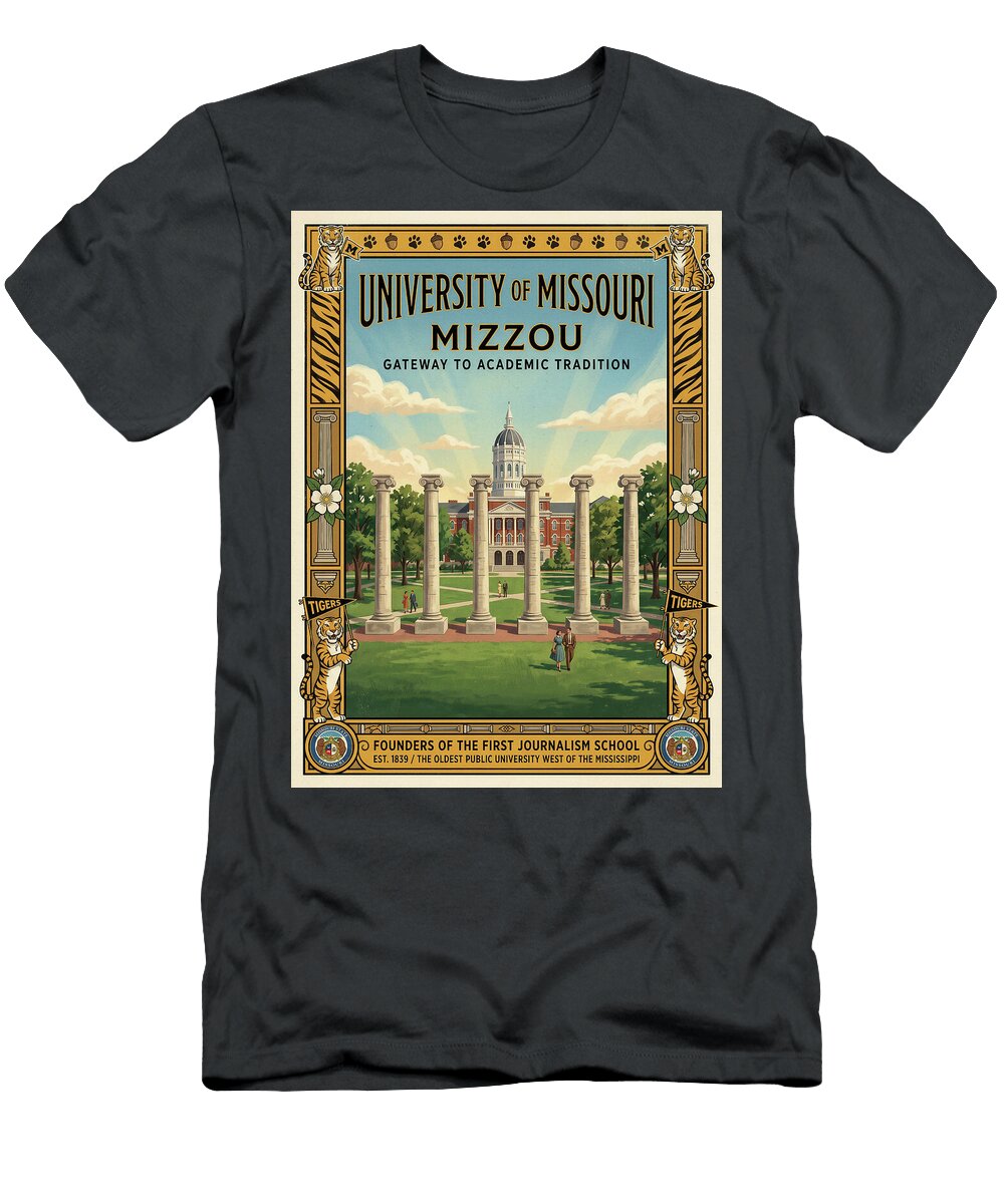 University of Missouri Campus Illustration Iconic Vintage Travel Poster Sampadart Gallery T-Shirt