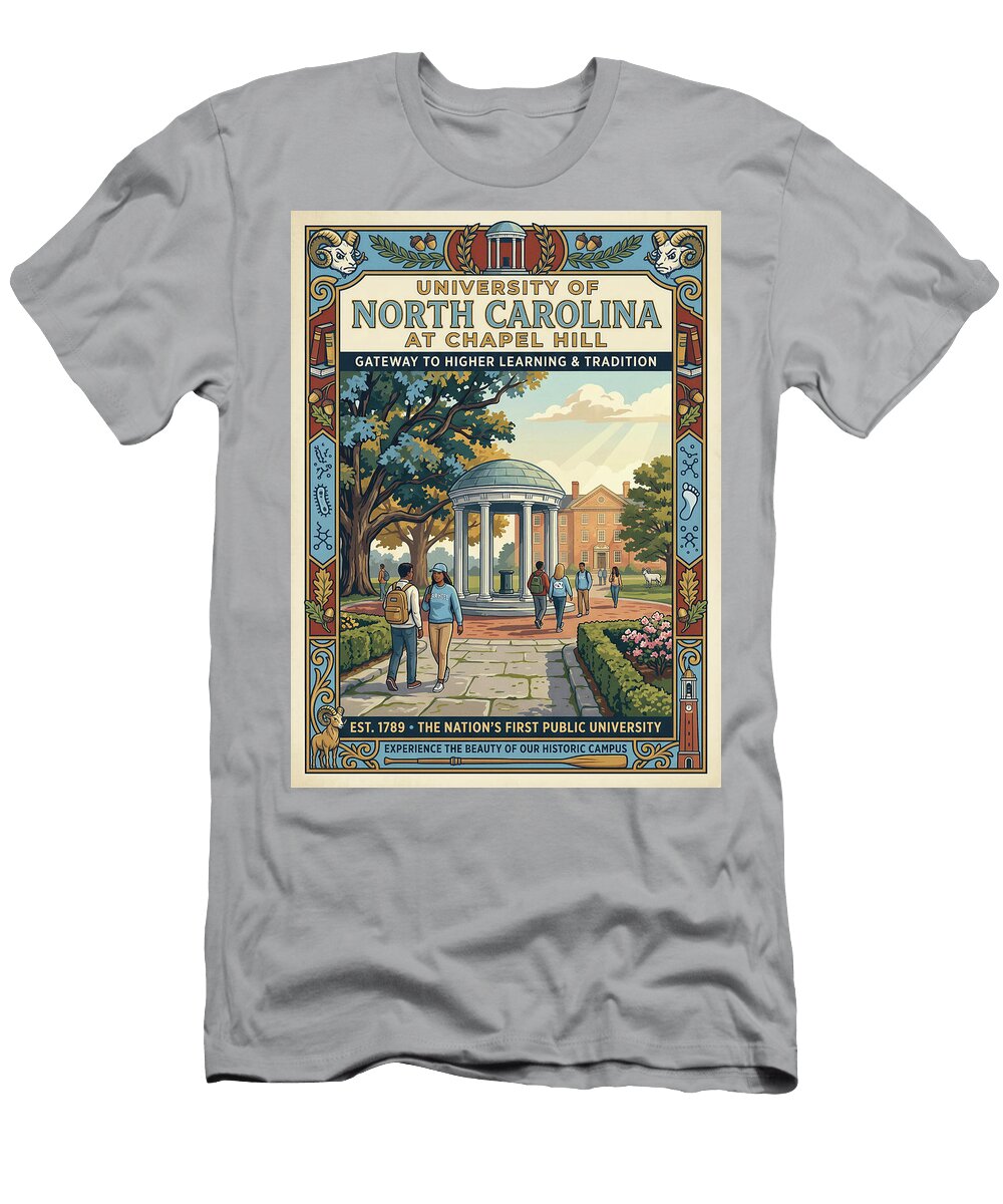 University of North Carolina Campus Scene Iconic Vintage Travel Poster Sampadart Gallery T-Shirt