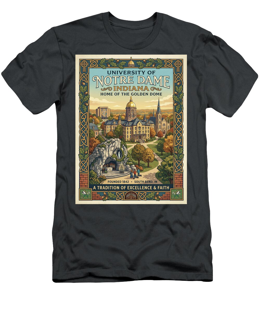 University of Notre Dame Iconic Vintage Travel Poster Sampadart Gallery T-Shirt