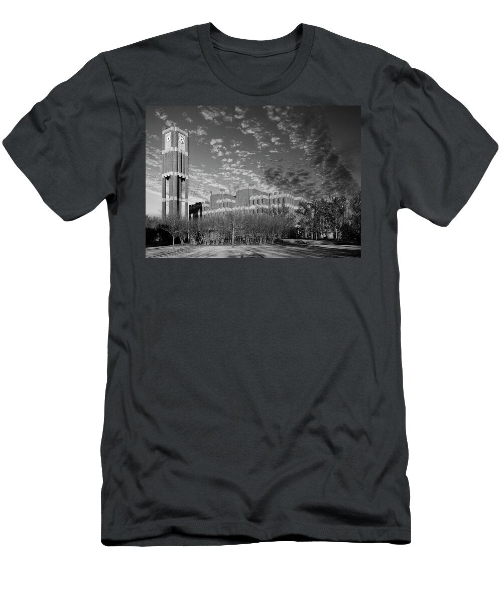 University of Oklahoma Clock Tower At Dusk Mountain Dreams T-Shirt