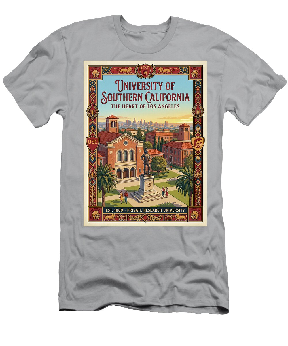 University of Southern California Campus Iconic Vintage Travel Poster Sampadart Gallery T-Shirt