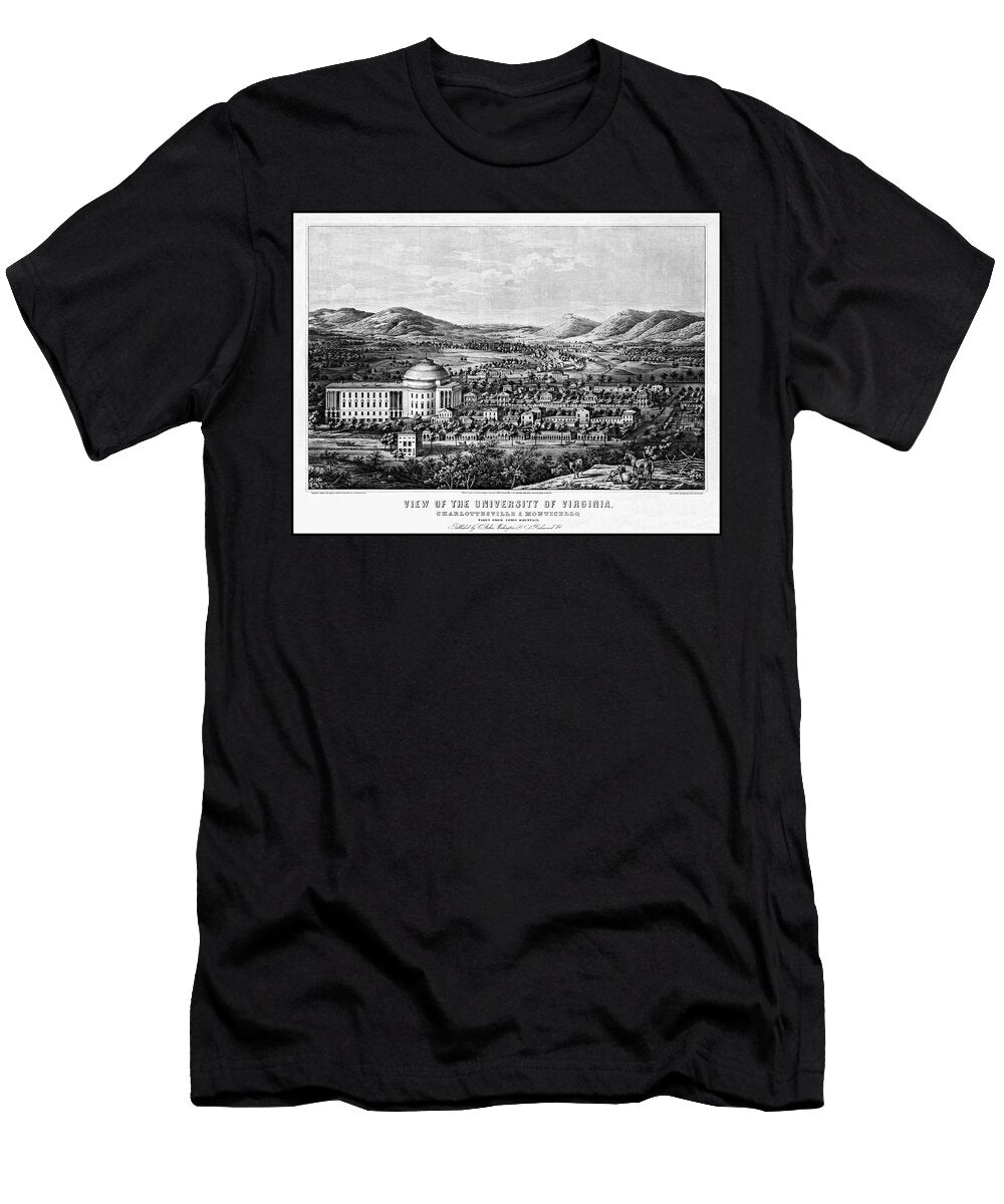 University of Virginia Vintage Map Birds Eye View 1856 Black and White Carol Japp T-Shirt