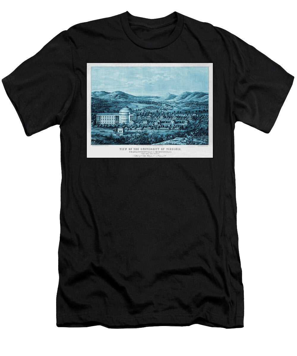 University of Virginia Vintage Map Birds Eye View 1856 Blue Carol Japp T-Shirt
