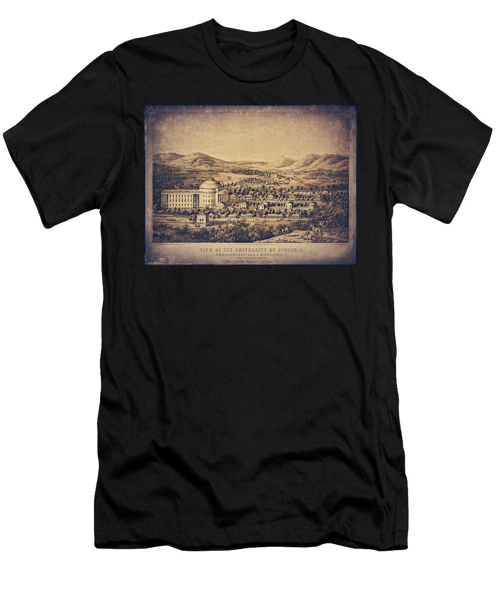 University of Virginia Vintage Map Birds Eye View 1856 Sepia Carol Japp T-Shirt