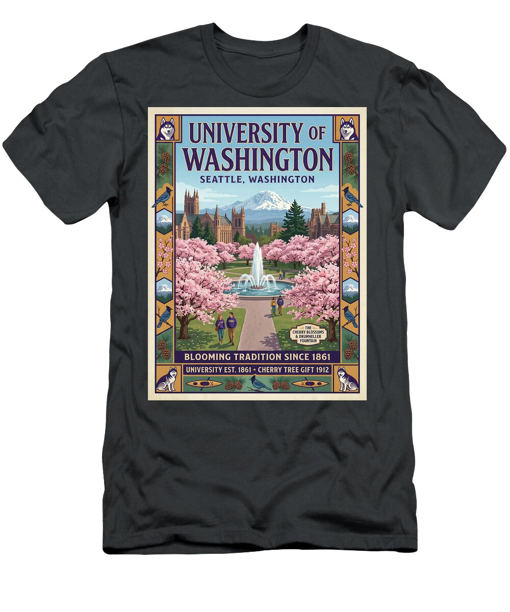 University of Washington Campus Scene Iconic Vintage Travel Poster Sampadart Gallery T-Shirt