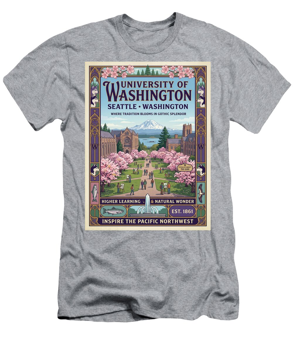 University of Washington Iconic Vintage Travel Poster Sampadart Gallery T-Shirt