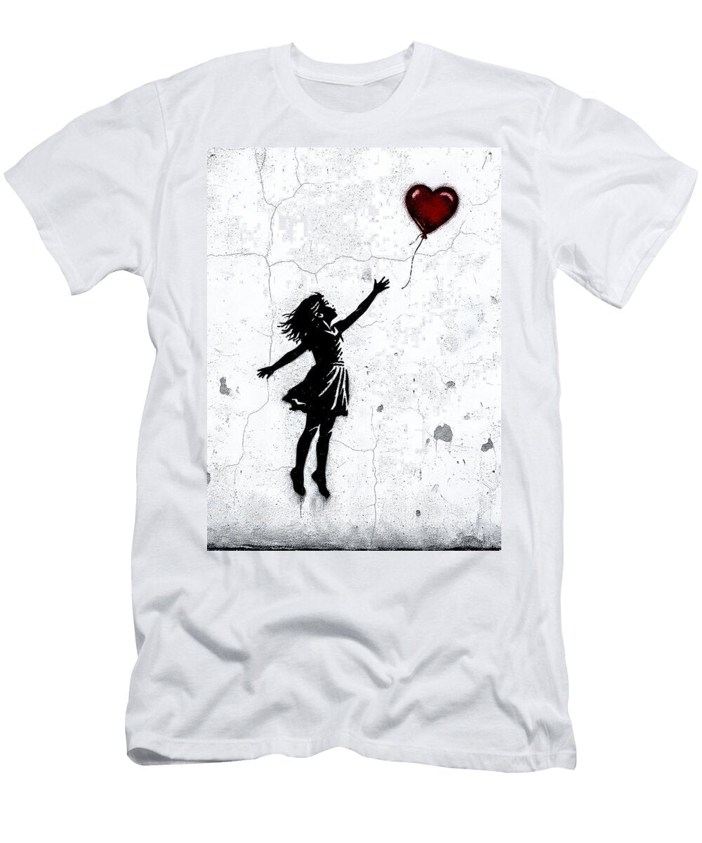 Urban Stencil Girl with Red Heart Balloon Street Art Style Mural Jade Willson T-Shirt