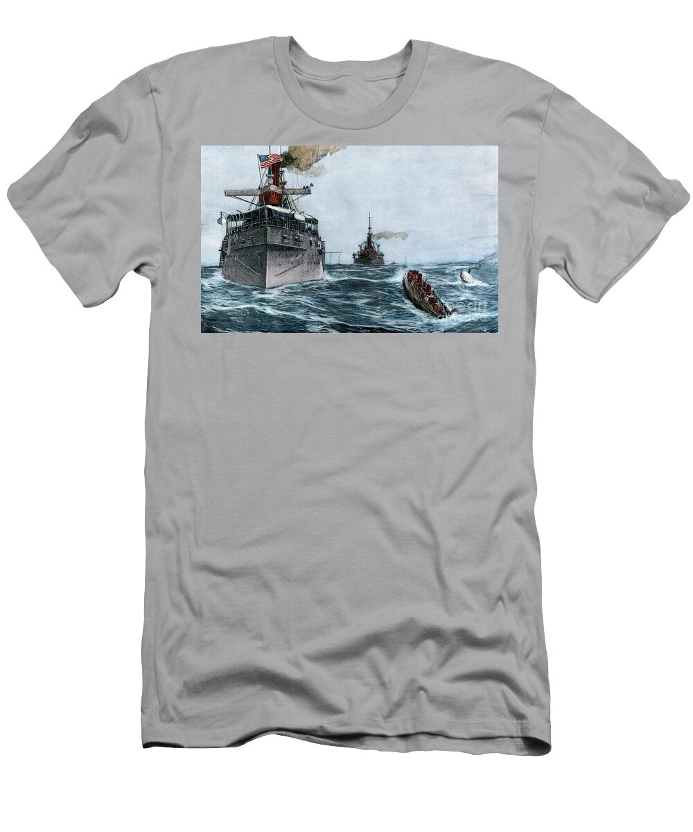 US Fleet At Key West in 1898 Armored Cruiser New York Battleship Indiana and Torpedo Boat American School T-Shirt
