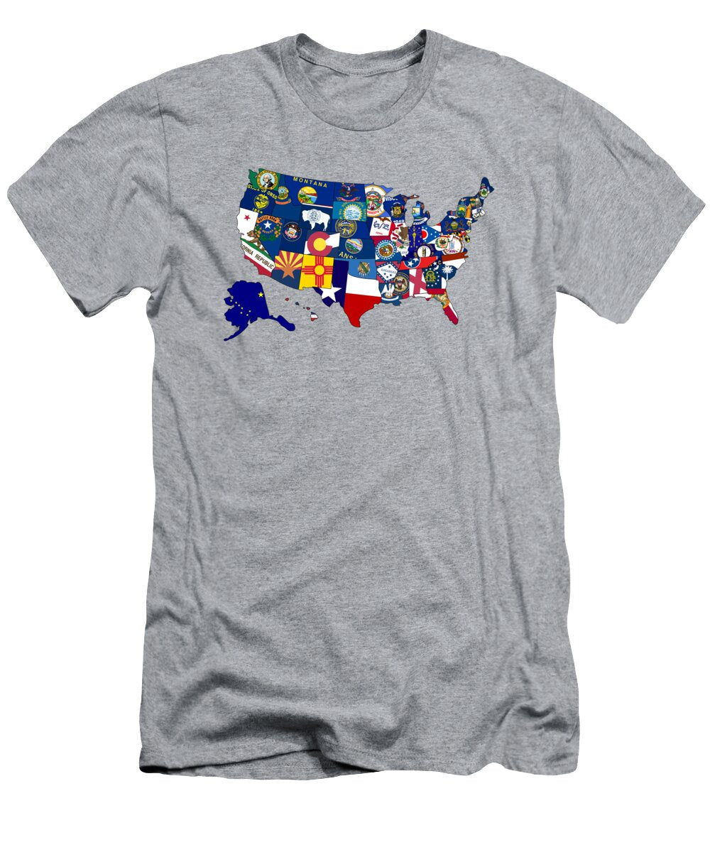 USA States Flags Map Ricky Barnard T-Shirt